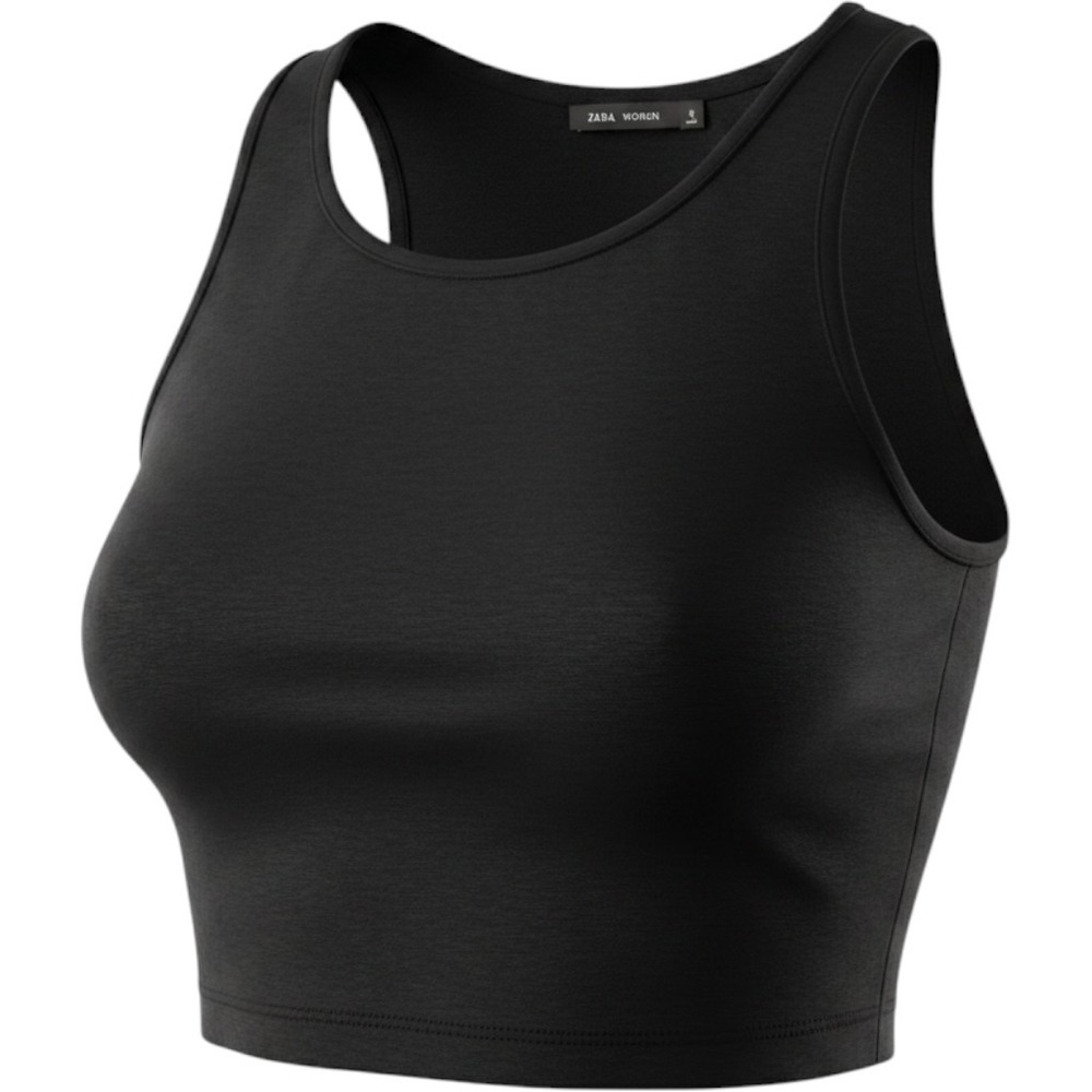 Zara Tank Top Womens Medium Black Studio Sleeveless Crop High Neck Basic